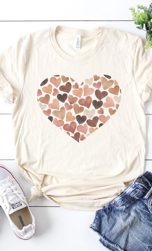 Watercolor Hearts Earthy Pink and Brown Graphic Te