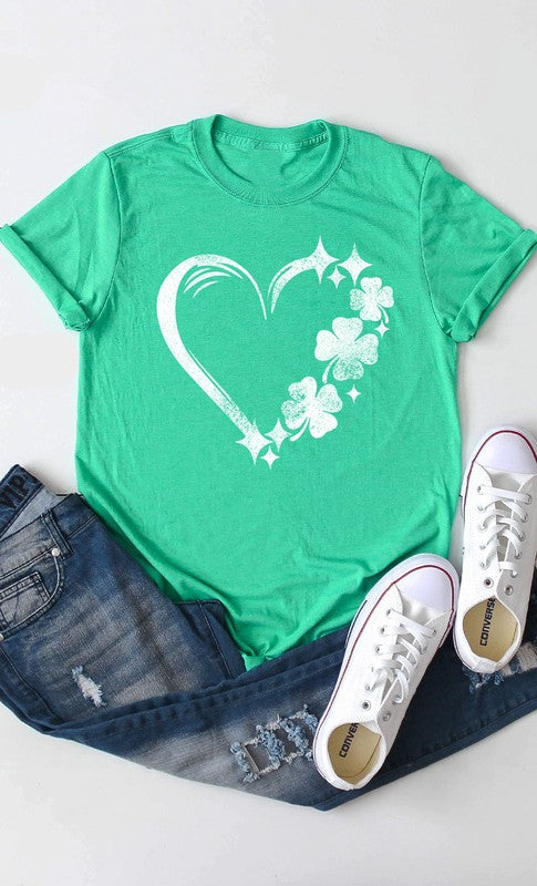 Distressed Clover Heart St Patricks Graphic Tee