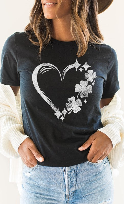 Distressed Clover Heart St Patricks Graphic Tee