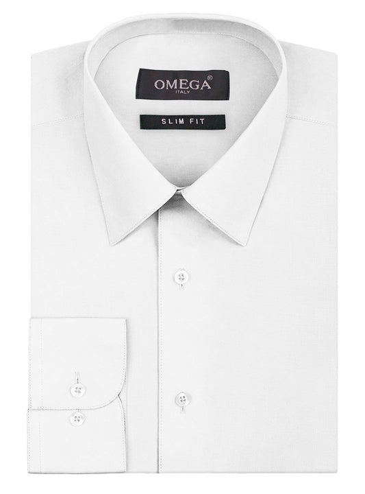 Omega Italy Men's Premium Slim Fit Button Up Long Sleeve Solid Color Dress Shirt w/pocket