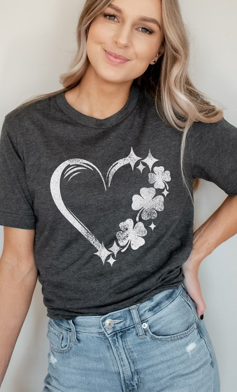 Distressed Clover Heart St Patricks Graphic Tee