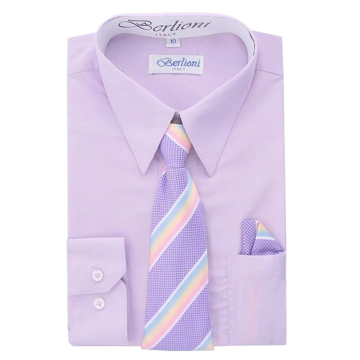 BOY'S DRESS SHIRT/NECKTIE/HANKY LILAC