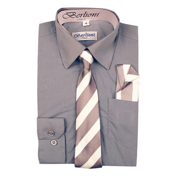 BOY'S DRESS SHIRT/NECKTIE/HANKY GREY