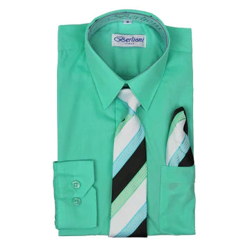 BOY'S DRESS SHIRT/NECKTIE/HANKY NEW AQUA