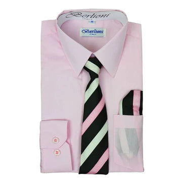 BOY'S DRESS SHIRT/NECKTIE/HANKY LIGHT PINK