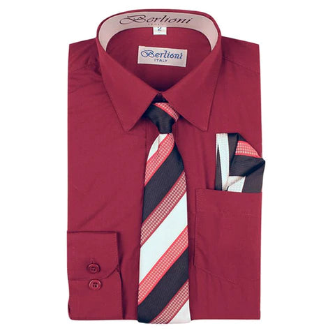 BOY'S DRESS SHIRT/NECKTIE/HANKY BURGANDY