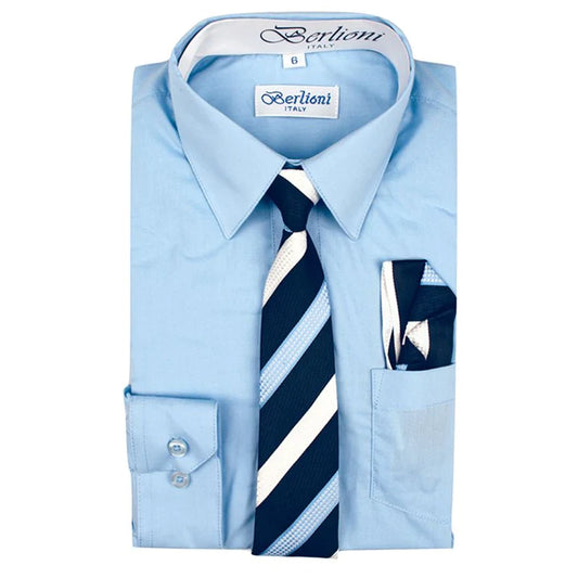 BOY'S DRESS SHIRT/NECKTIE/HANKY LIGHT BLUE