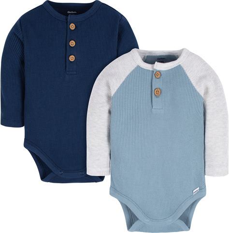 2-Pack Baby Boys Navy & Light Blue Long Sleeve Henley Onesies® Bodysuits
