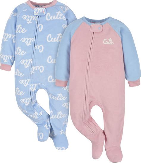 2-Pack Baby & Toddler Girls Blue Cutie Fleece Pajamas