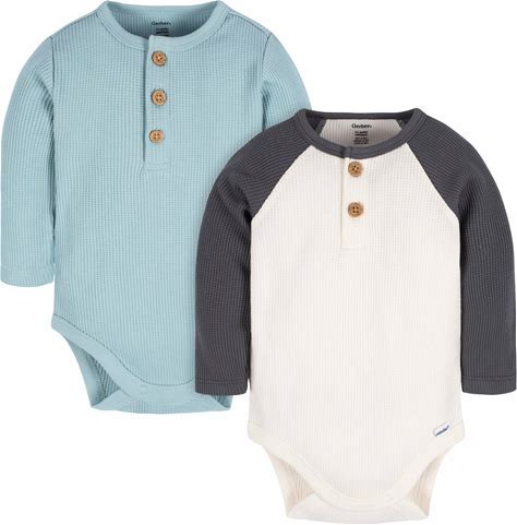 2-Pack Baby Boys Blue & Ivory Long Sleeve Henley Onesies® Bodysuits